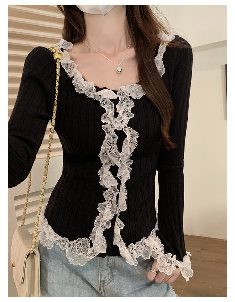 【tops】レース切り替えニットトップス　M27759