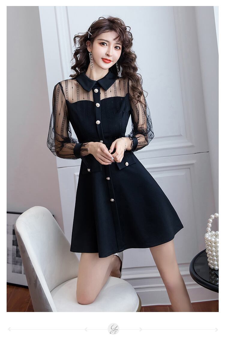 【dress】ファッション好感度UP!気質満点レトロPOLOネック切り替え着痩せワンピース