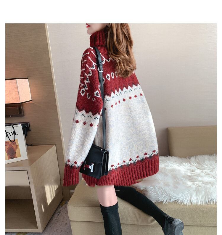 【tops】ハイネック長袖クリスマス着回しニットセーターF1061