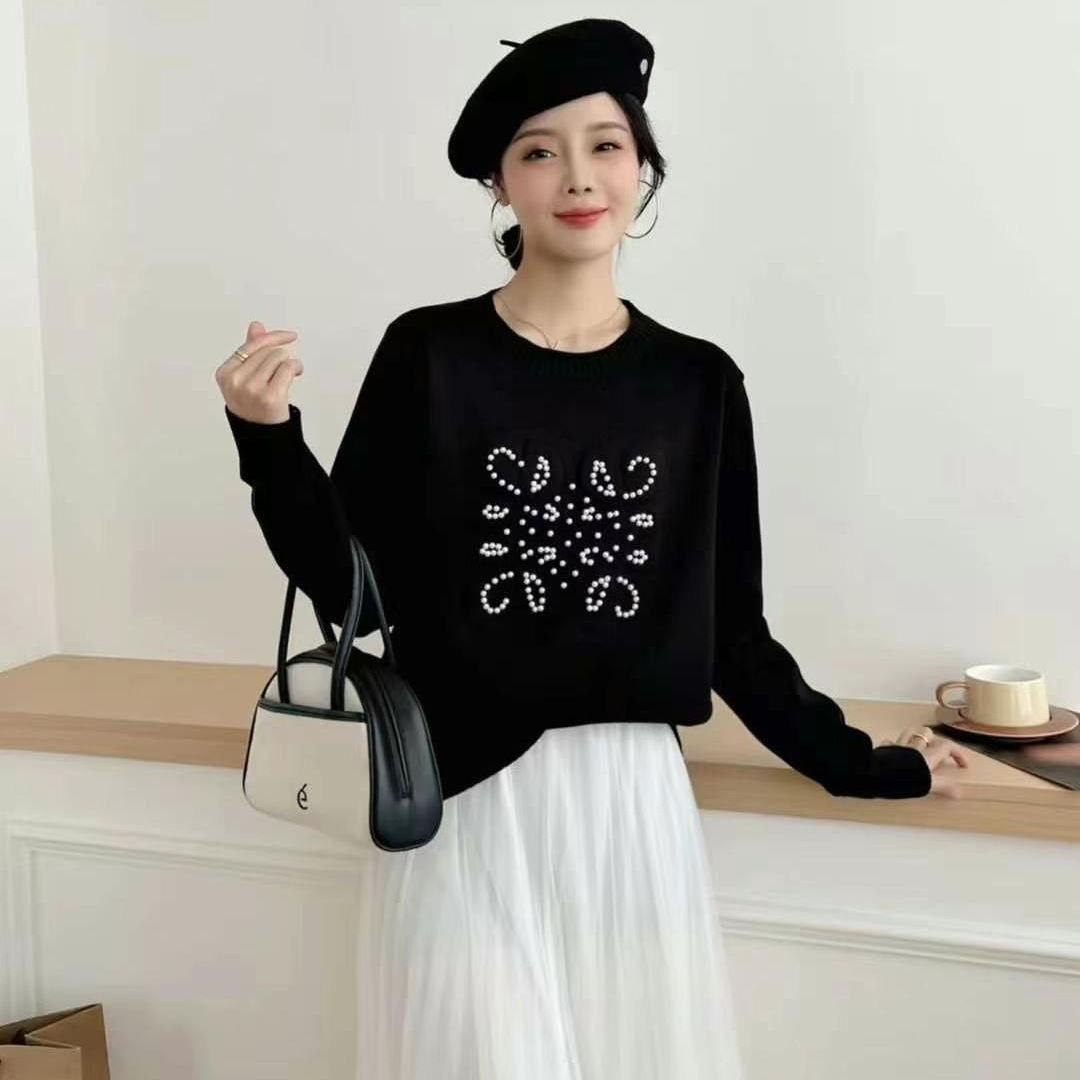 【tops】英字柄長袖ニットセーターF8242