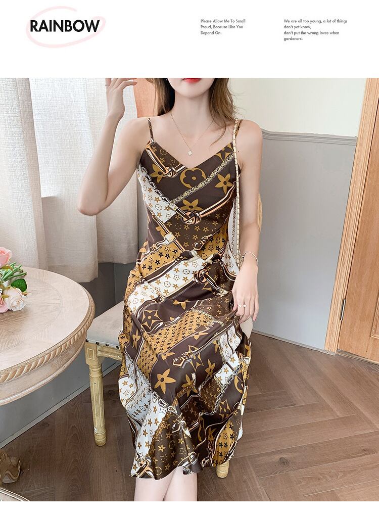 【dress】気質満点夏花柄Vネックキャミワンピース G8143