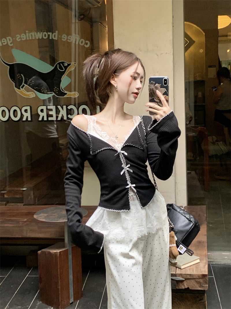 【outer】リボン付きニットカーデ　M29456