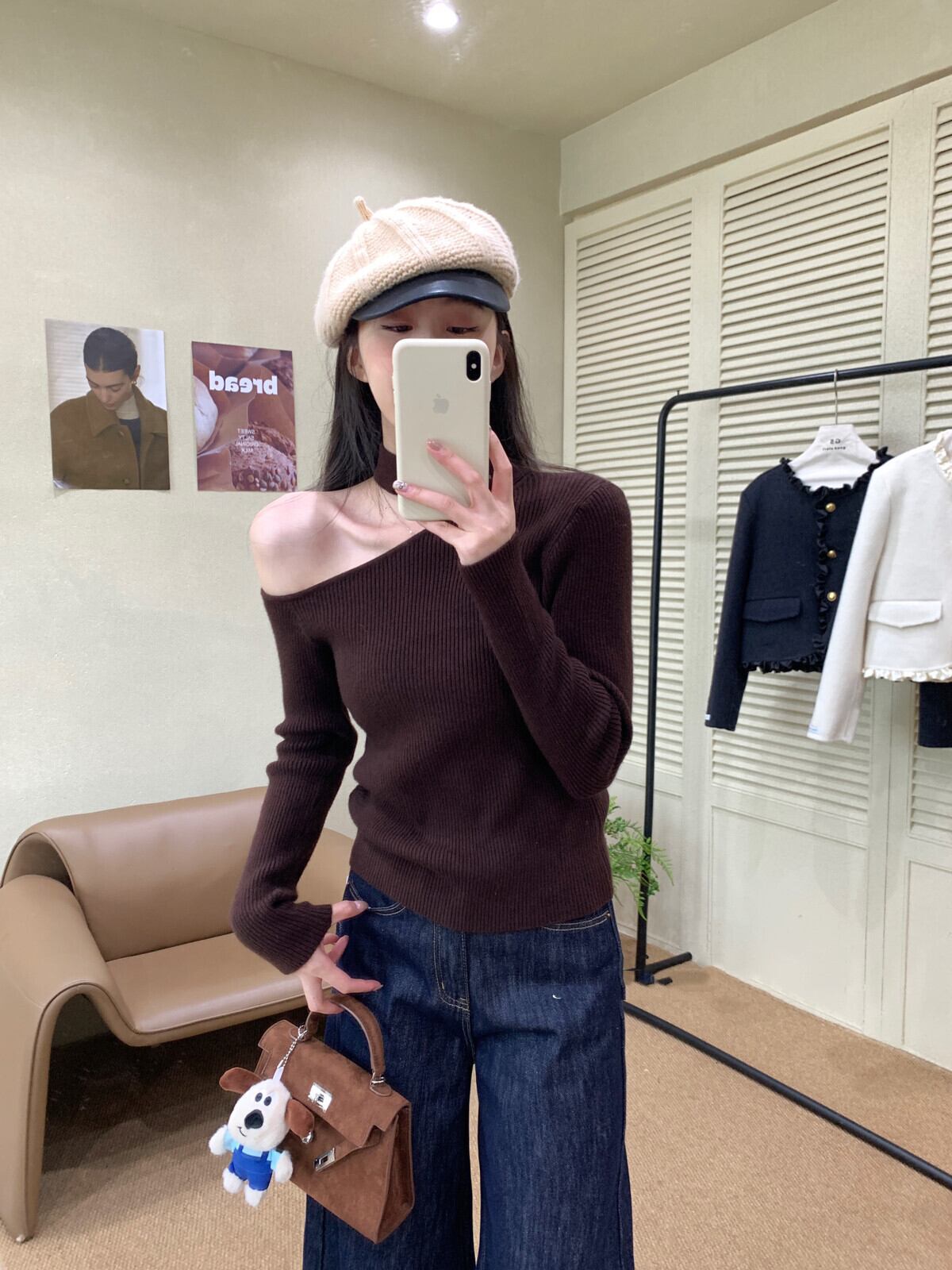 【tops】ワンショルハイネックニットトップス　N2931