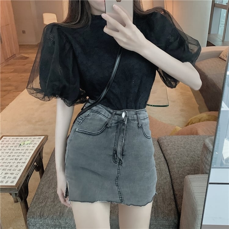 【tops】パフスリーブレースブラウスG20111