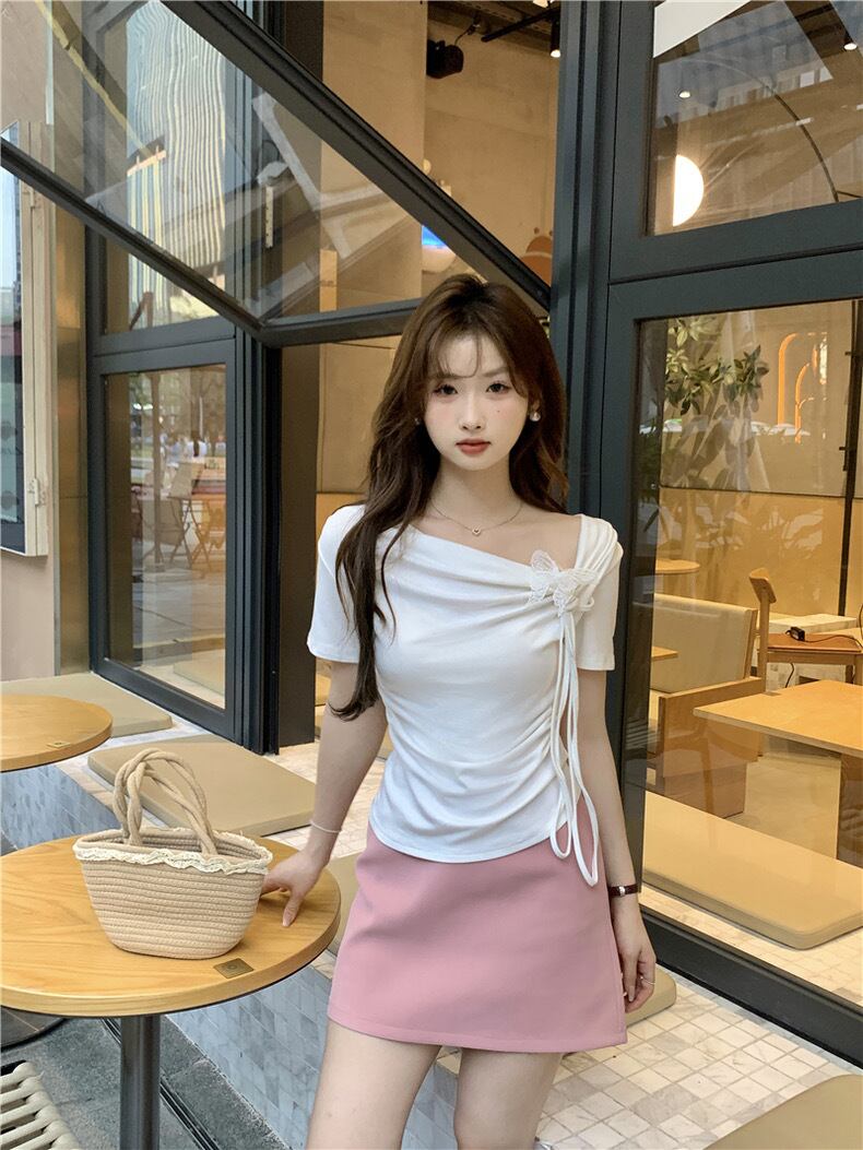 【tops】リボンイレギュラーTシャツG21557