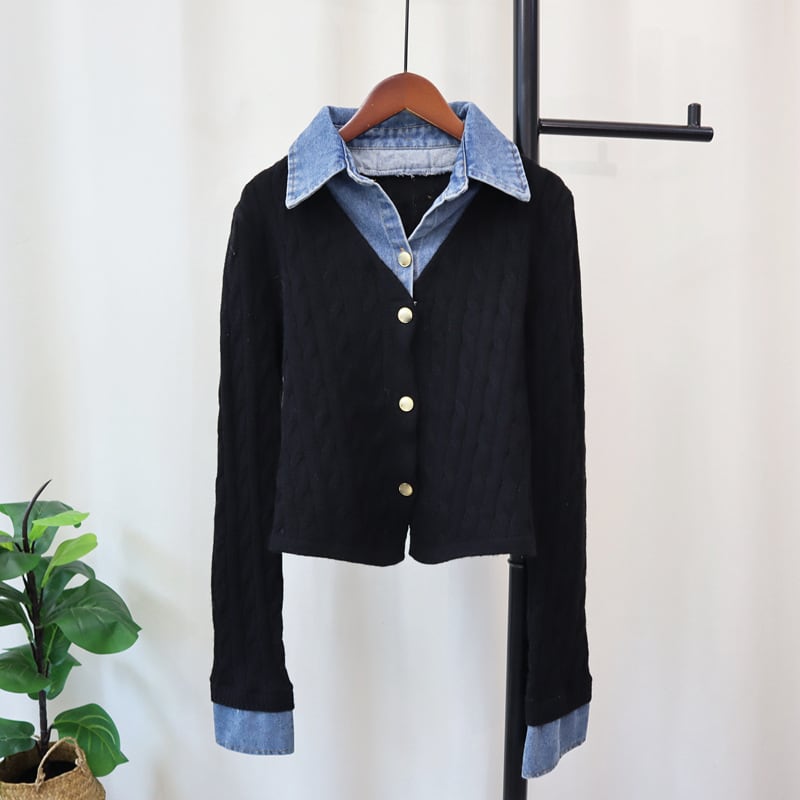 【outer】デニムドッキングニットカーディガン Q7591