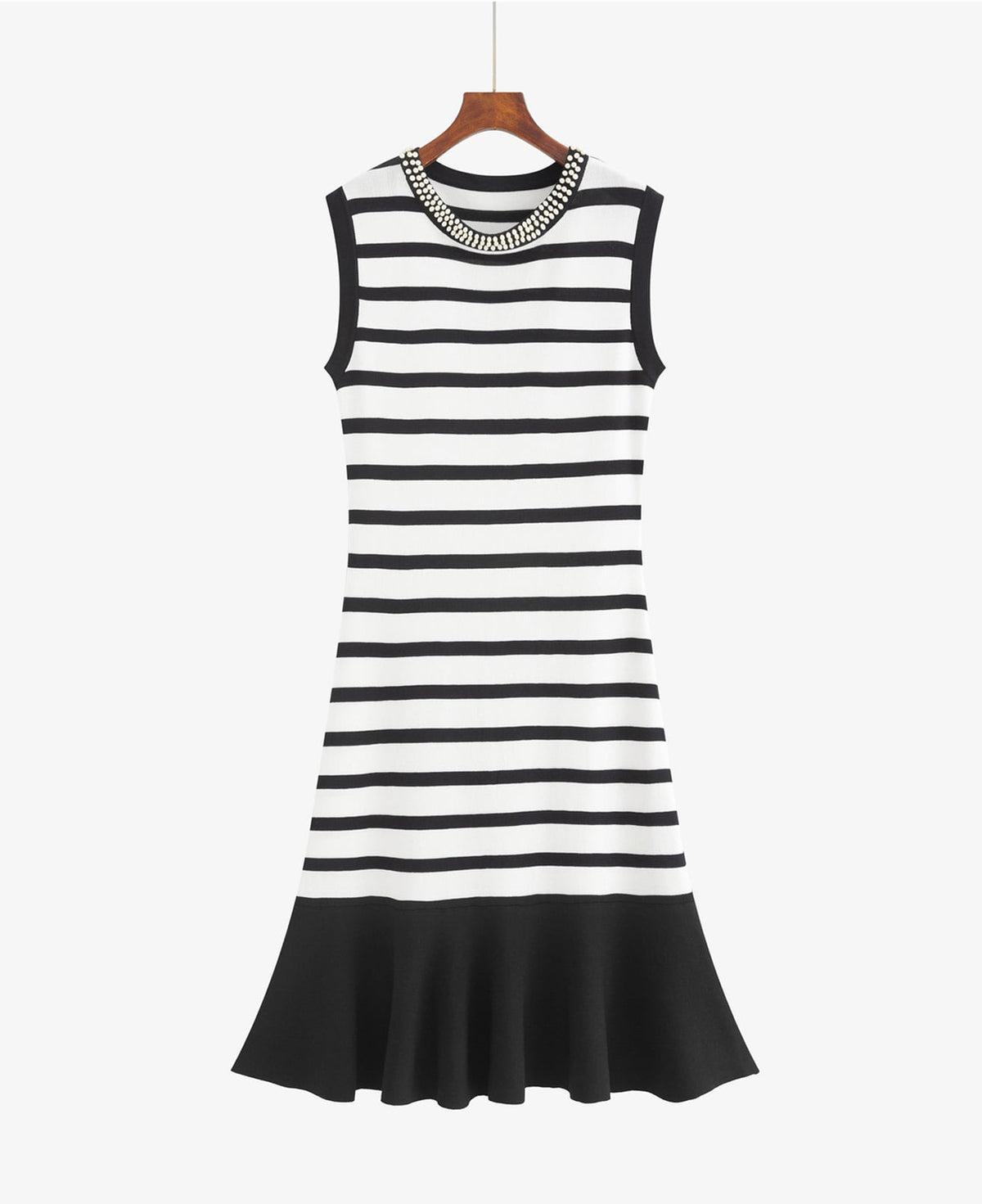 【dress】ノースリーブボーダー柄ニットワンピース Q8491