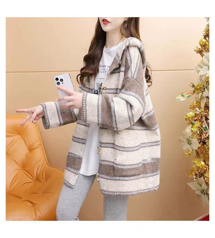 【outer】ボーダー柄ニットカーデ　M27091