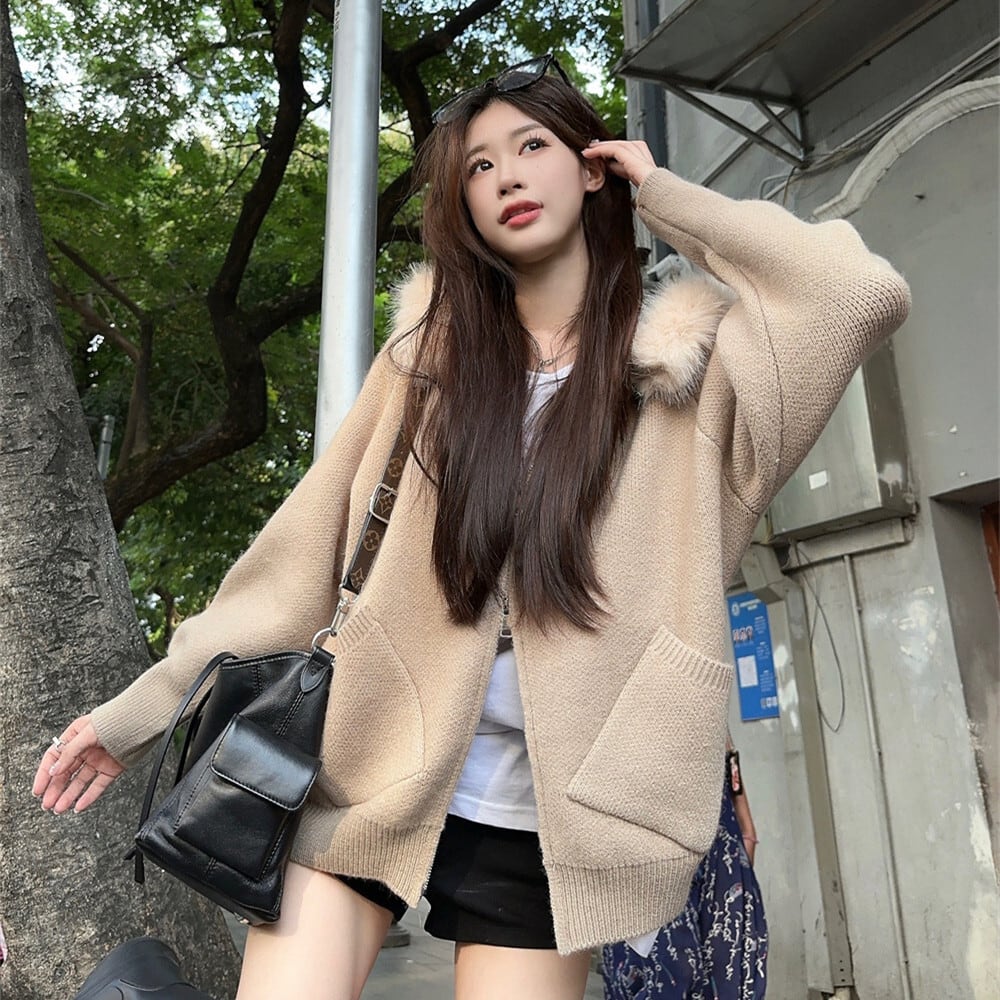 【outer】フードファーニットカーデ　M27216