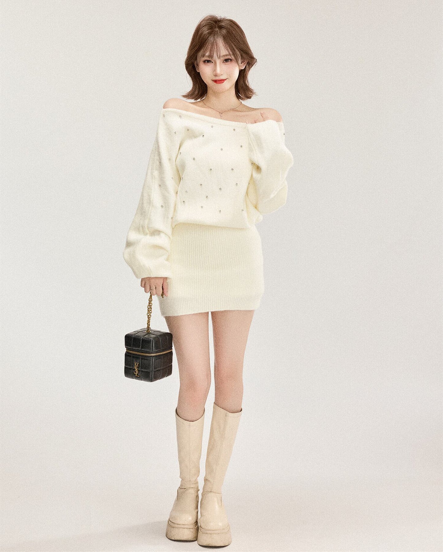 【dress】ビジューニットミニワンピース　N3498