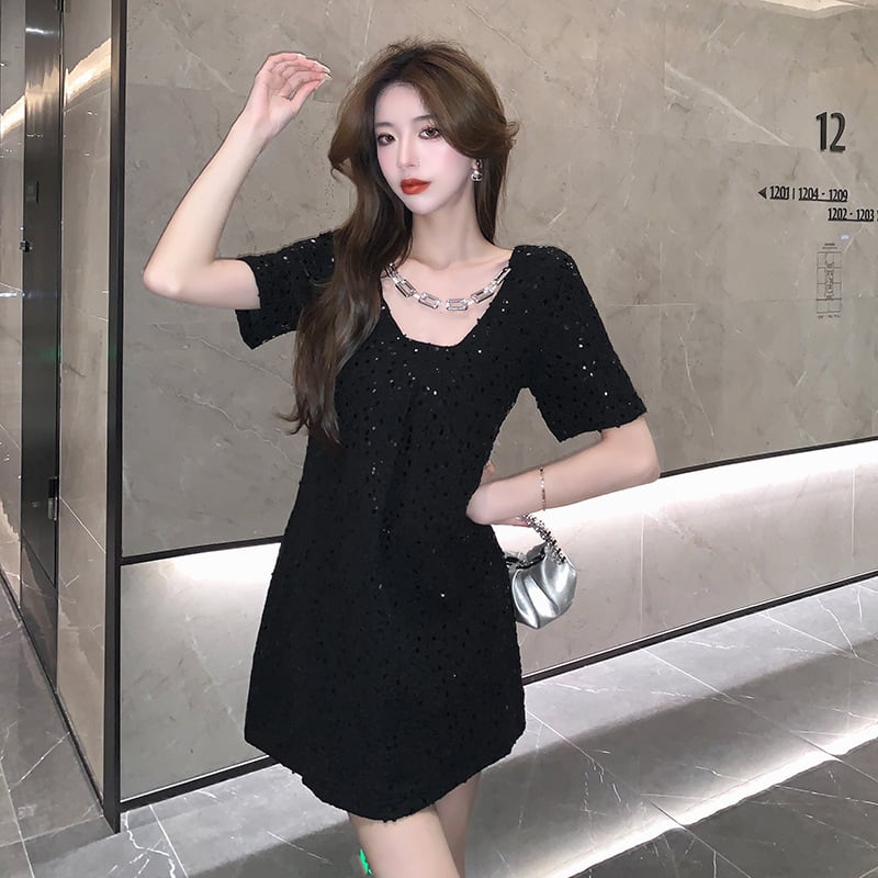 【dress】Vネックスパンコールワンピース G21106