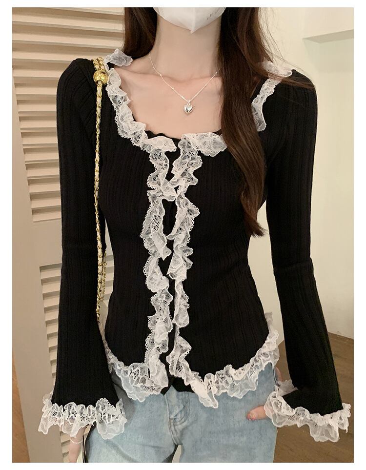 【tops】レース切り替えニットトップス　M27759