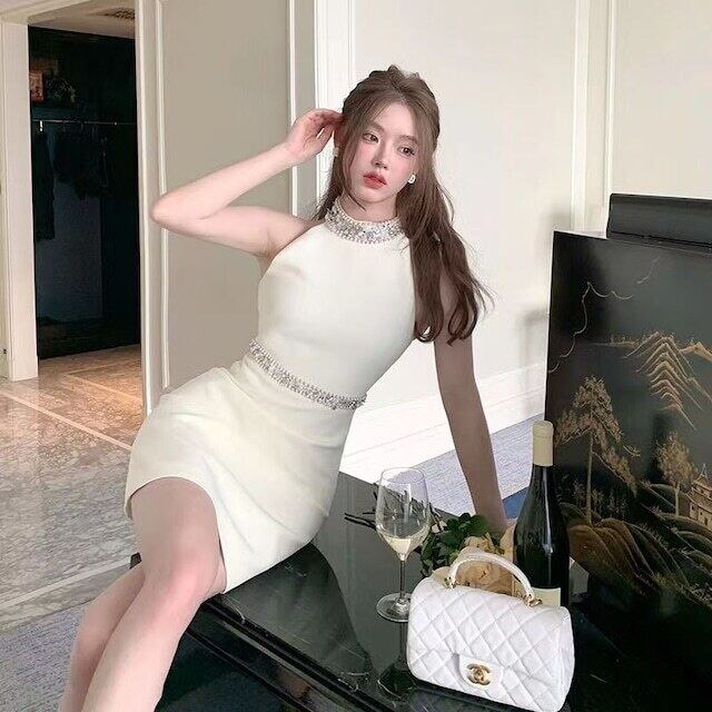【dress】好感度満載！披露宴二次会ノースリーブウェスト絞り人気デートワンピースF5575