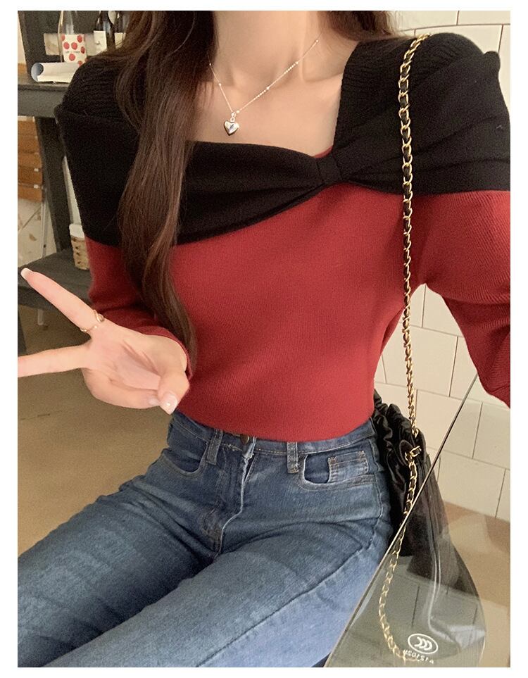 【tops】配色ニットトップス　M27702