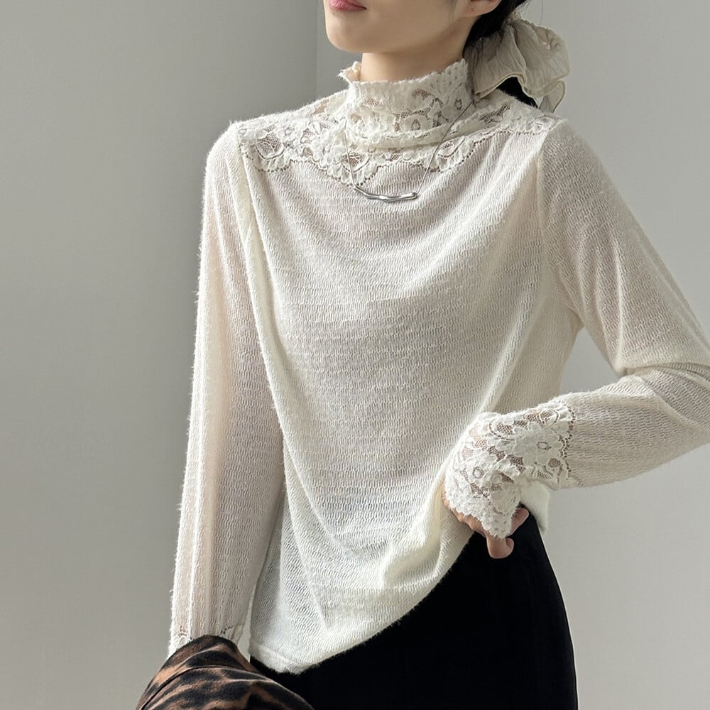 【tops】レースドッキングニットトップス　M28050