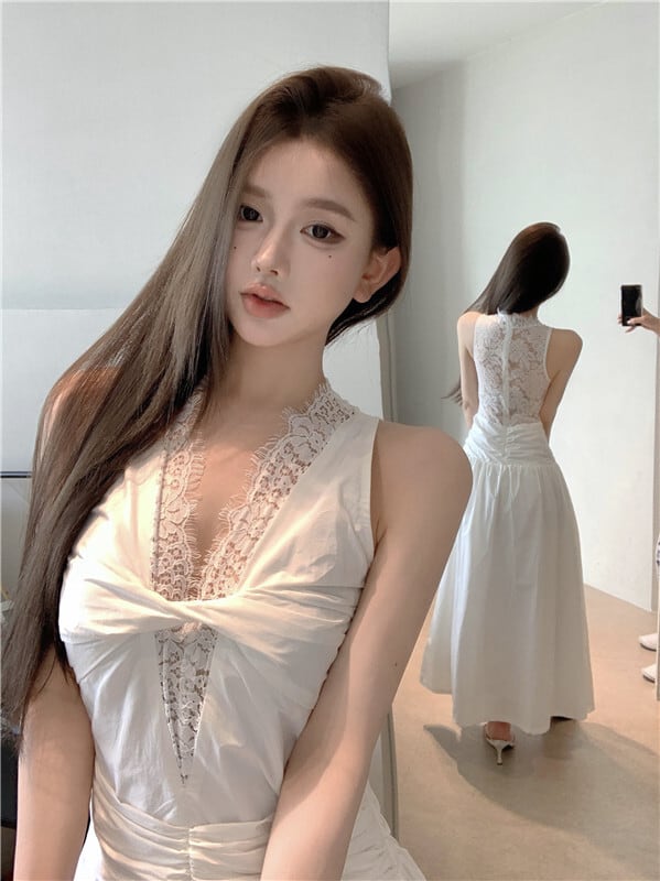 【dress】レース切り替えワンピース　M24053