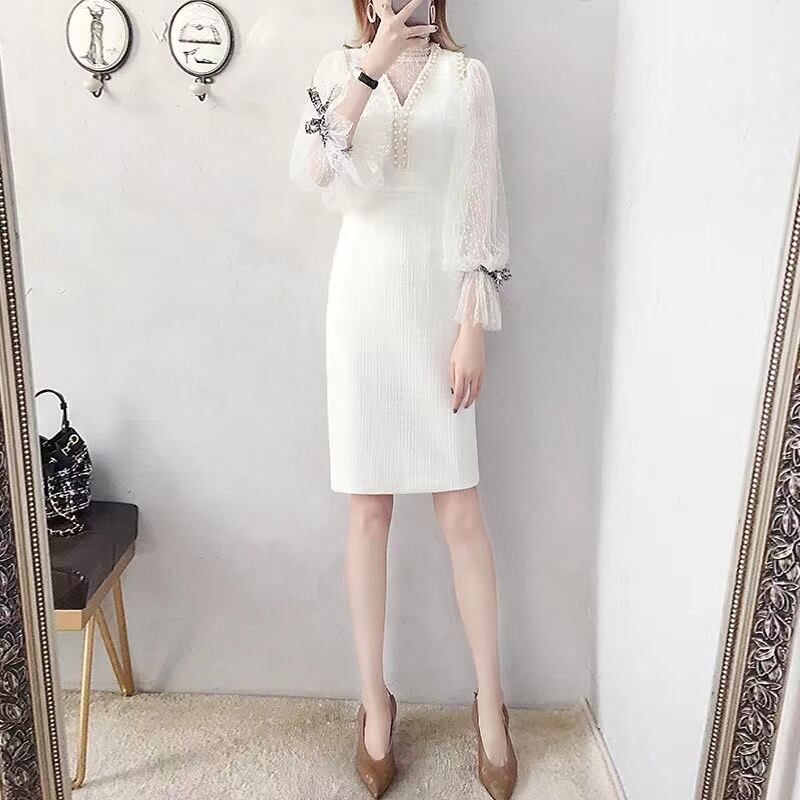 【set】一目惚れ！長袖ラッパ袖レーストップス+Vネック体型カバーベストOL通勤セットアップF1553