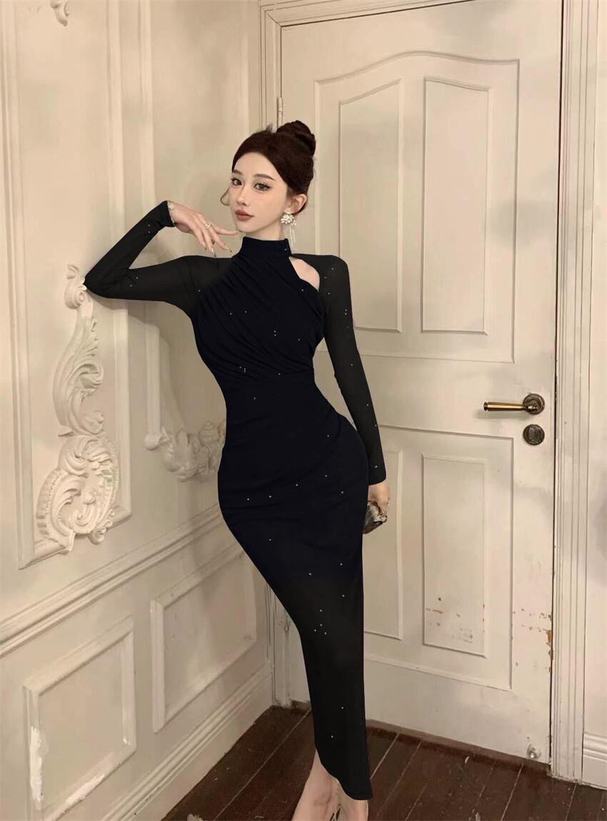 【dress】ギャザーメッシュタイトワンピース G20643