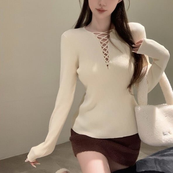 【tops】カットワークニットトップス　M28716