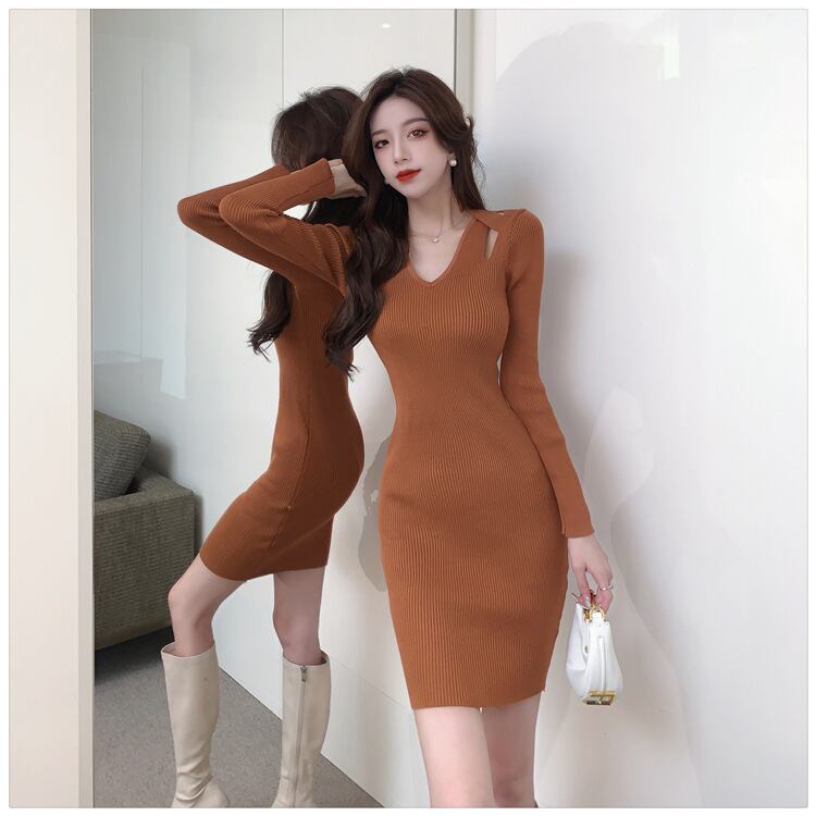 【dress】Vネックニットワンピース　M18244