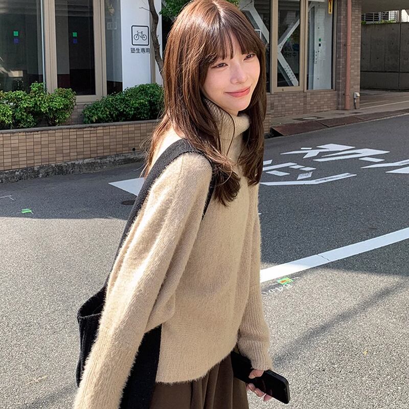 【tops】ハイネックニットトップス Q7393