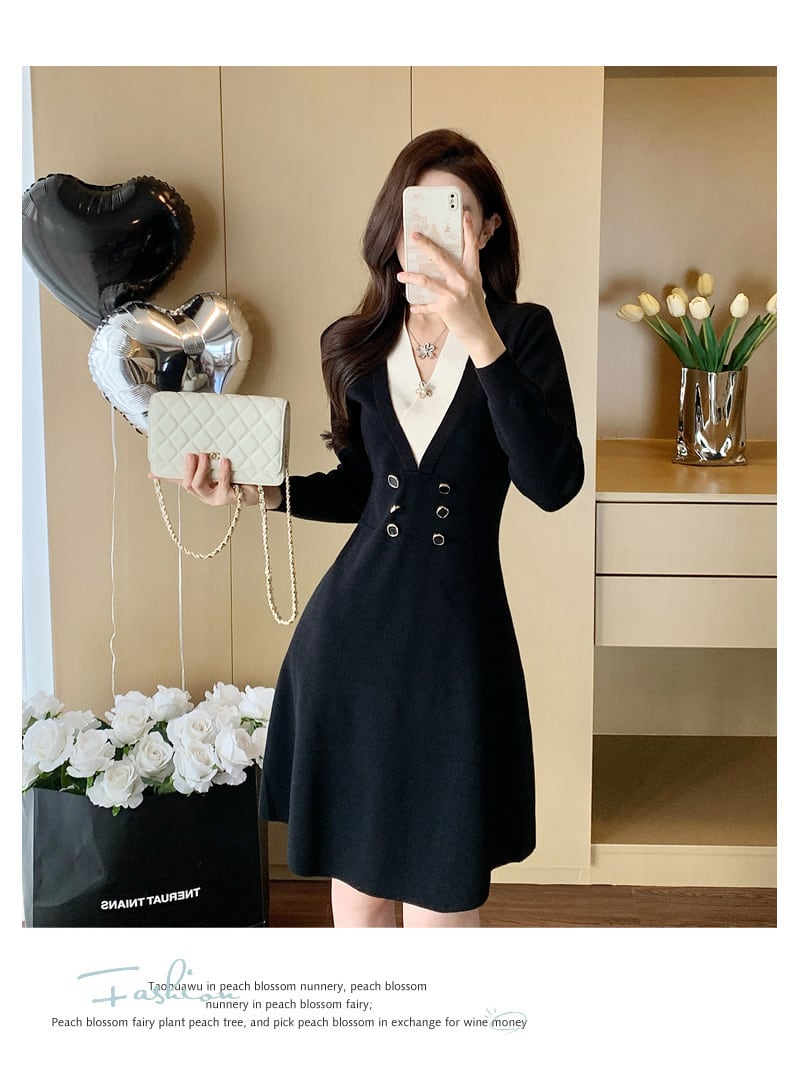 【dress】Vネックニットワンピース　M28423