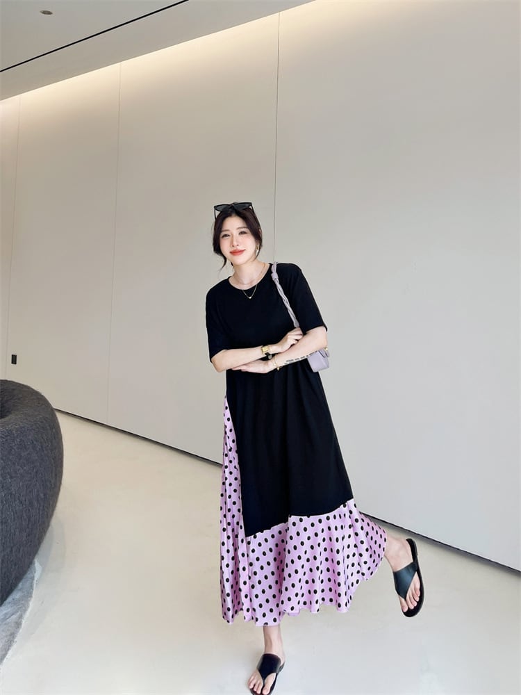 【dress】ドット柄切り替えワンピース　M25160