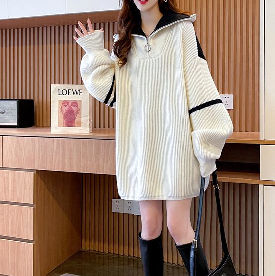 【tops】ファスナー配色ニットセーター　M19180