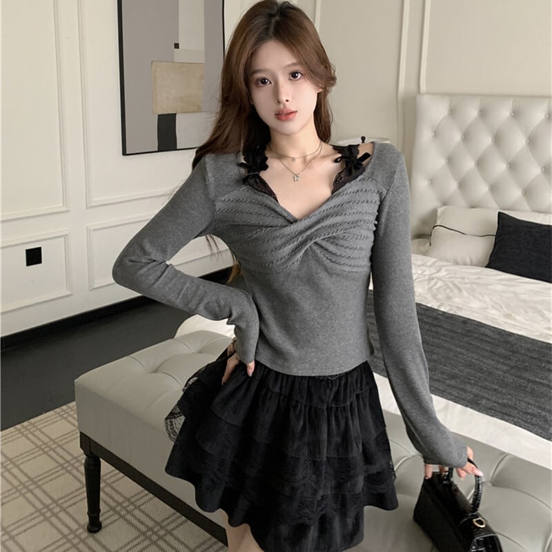 【tops】レース切り替えトップス　M27422