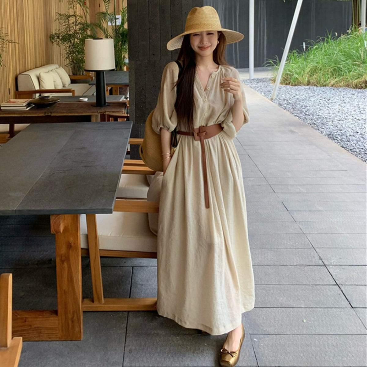 【dress】ベルト付きシャツワンピース　N2670