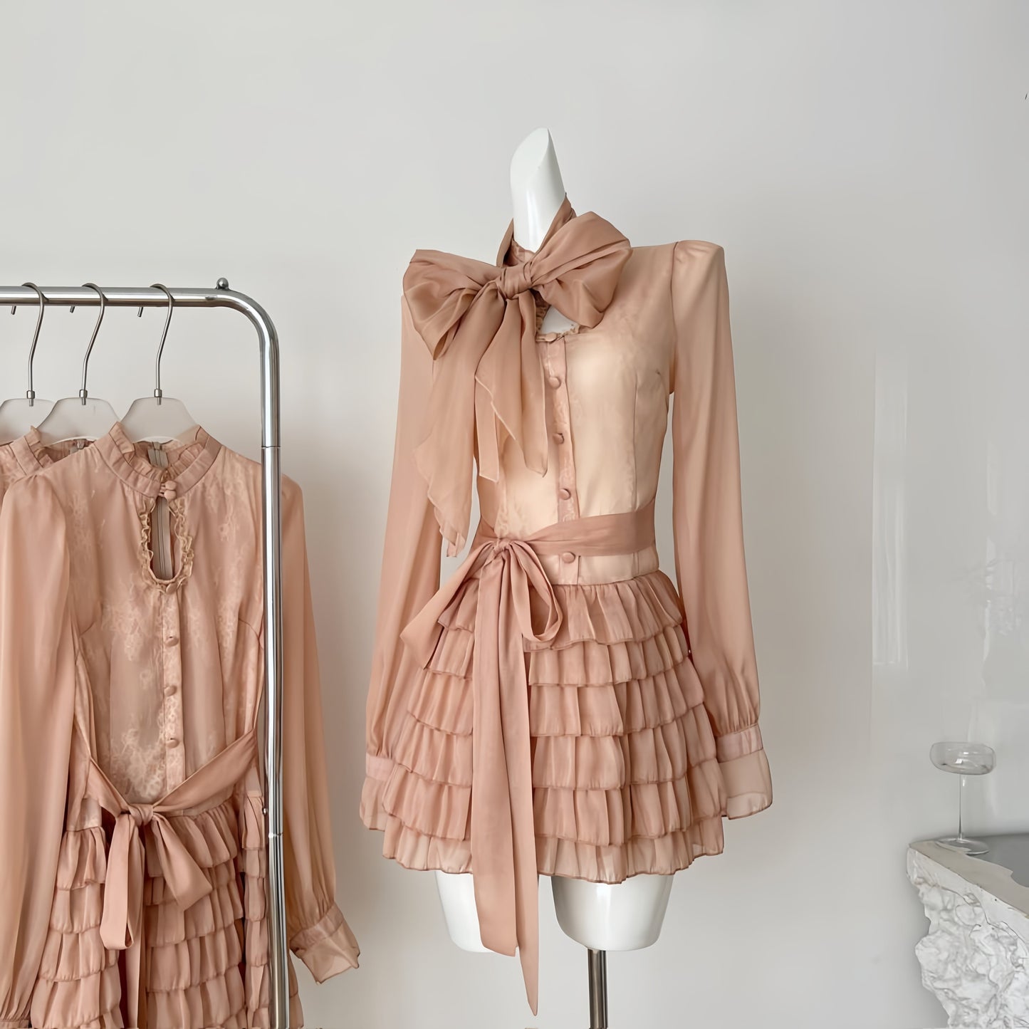 【dress】ビッグリボンティアードミニワンピース　N3326