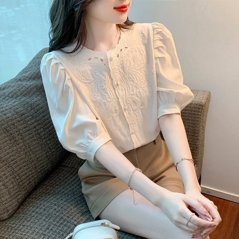 【tops】透かし彫りブラウスF7502