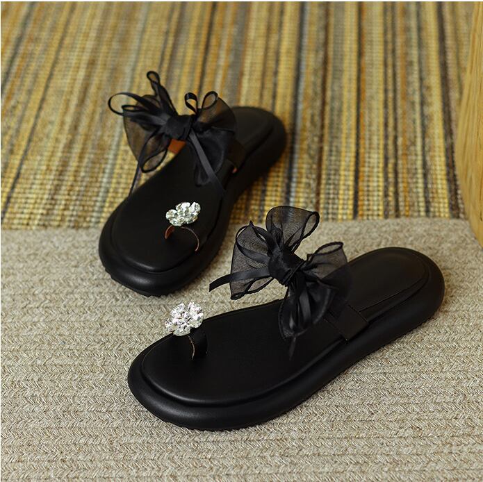 【shoes】気質溢れる♪2色韓国風INS風超人気履きやすいキレー目メッシュ蝶々結びサンダルスリッパF2845