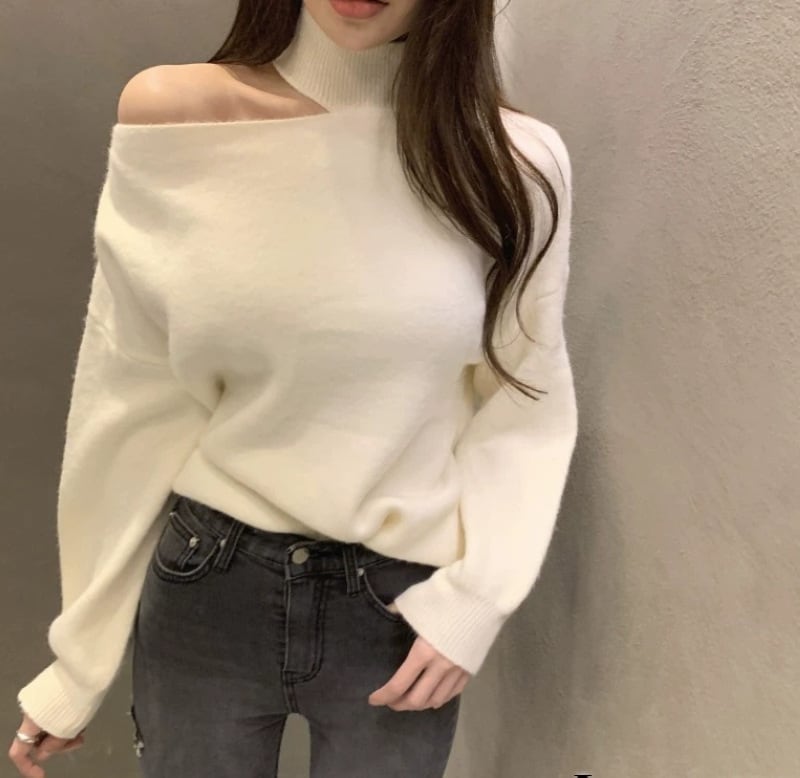 【tops】オフショルダーニットセーター　M26609