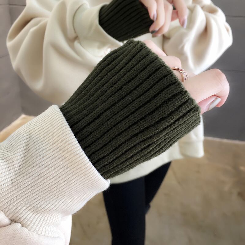 【tops】店長推薦秋冬新作2色ハイネック長袖英字柄配色ゆったり切り替え着回しパーカーF0904