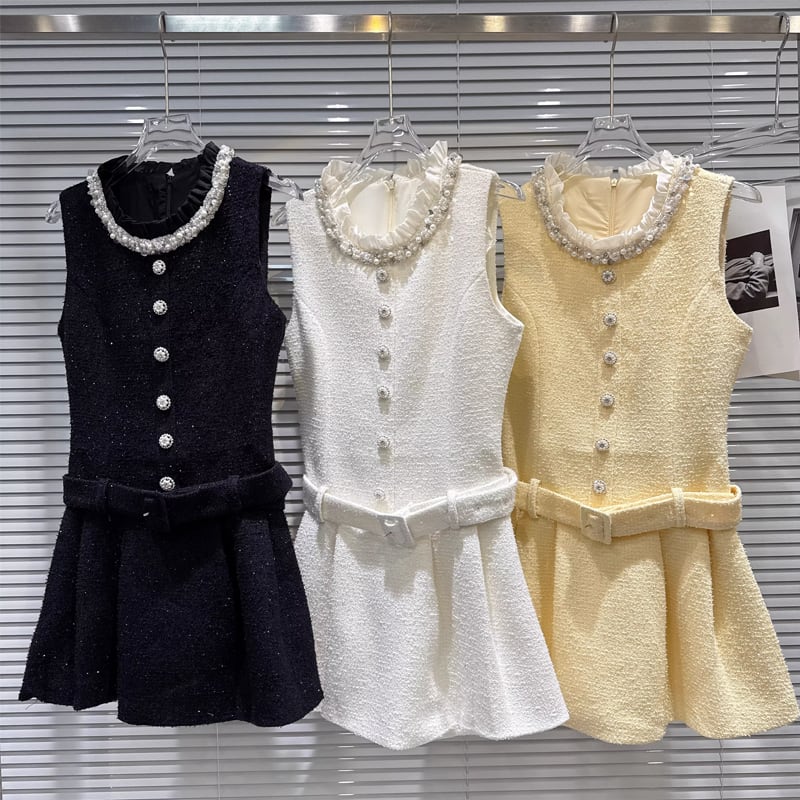 【dress】ツイードレース付きベストワンピース Q7891