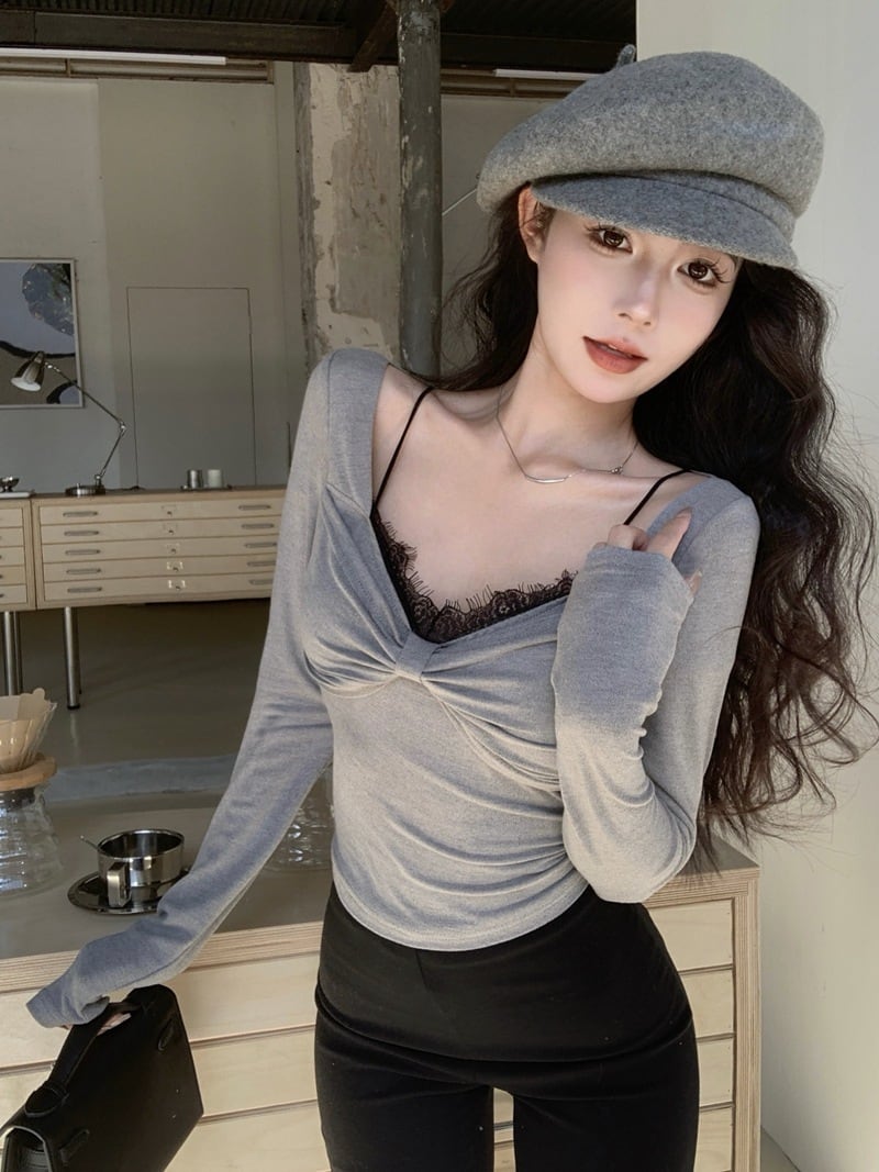 【tops】レース切り替えトップス　M27953