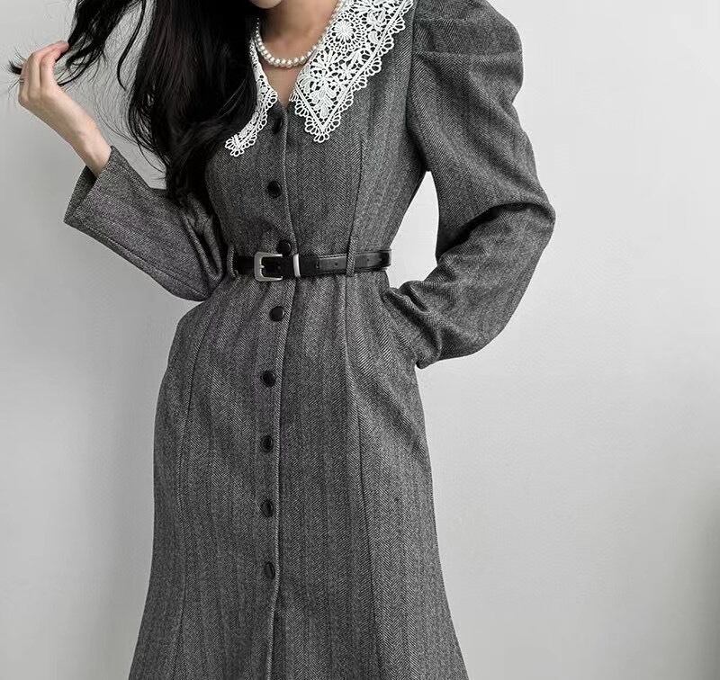【dress】レース切り替ワンピースベルト付き　M26881