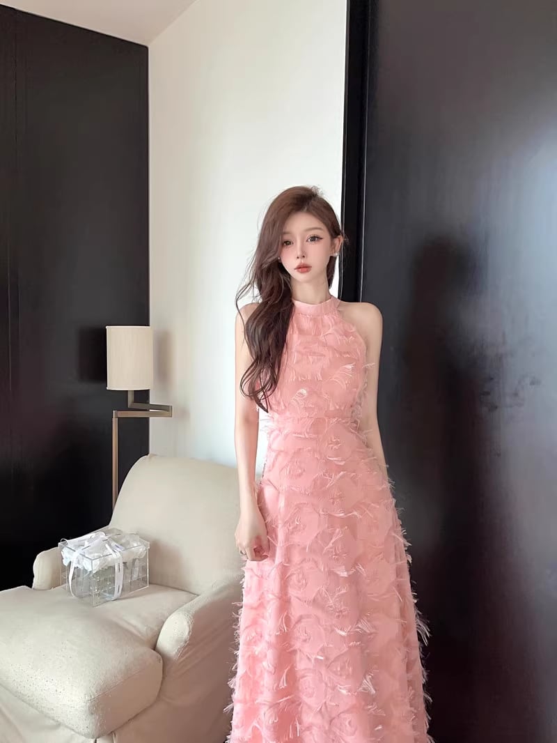 【dress】ホルターネックマキシ丈ワンピースF7478