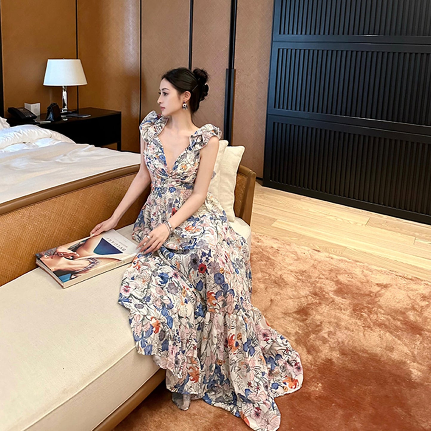 【dress】バックオーポンプリントワンピース　N3082