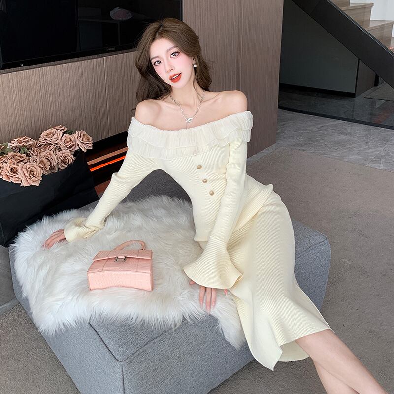 【dress】フリルニットワンピース　M18534