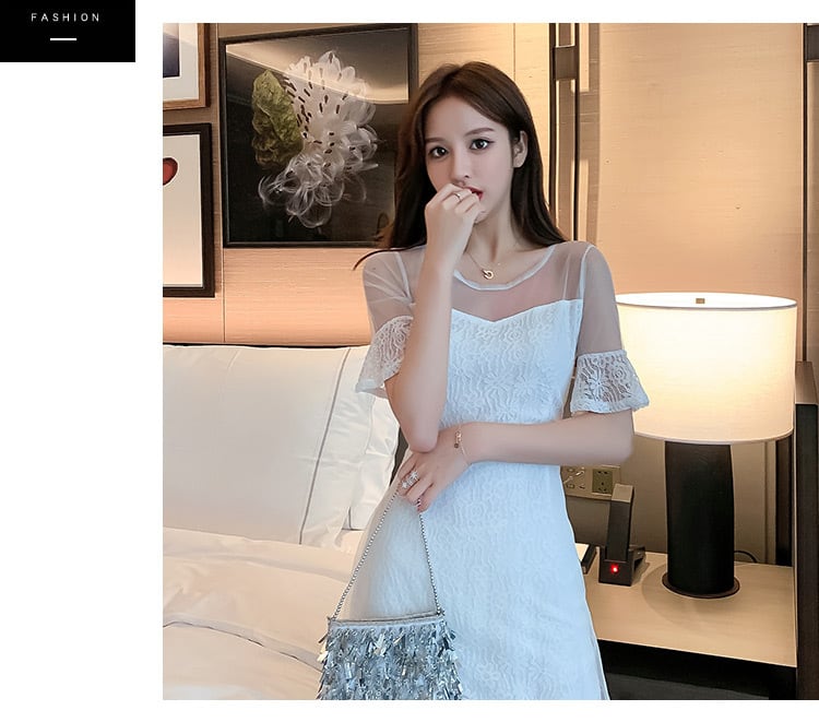 【dress】韓国風気質満点スウィート切り替え着痩せハイウエストワンピース G0271