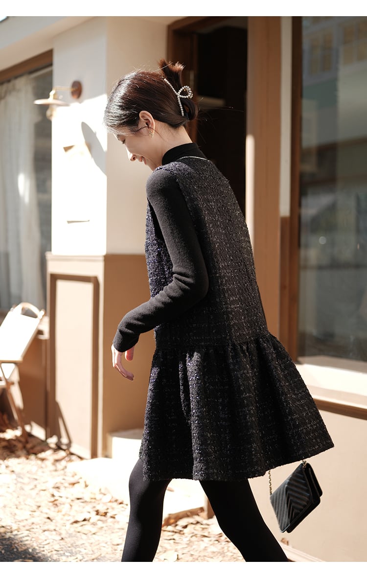 【dress】パールネックノースリーブツイートフレアワンピース　N2815