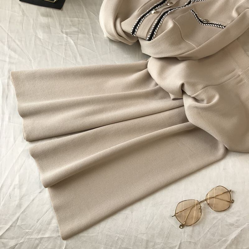 【set】ファッション!気質満点レトロニットカーディガン+ガウチョパンツオシャレ２点セット G3083