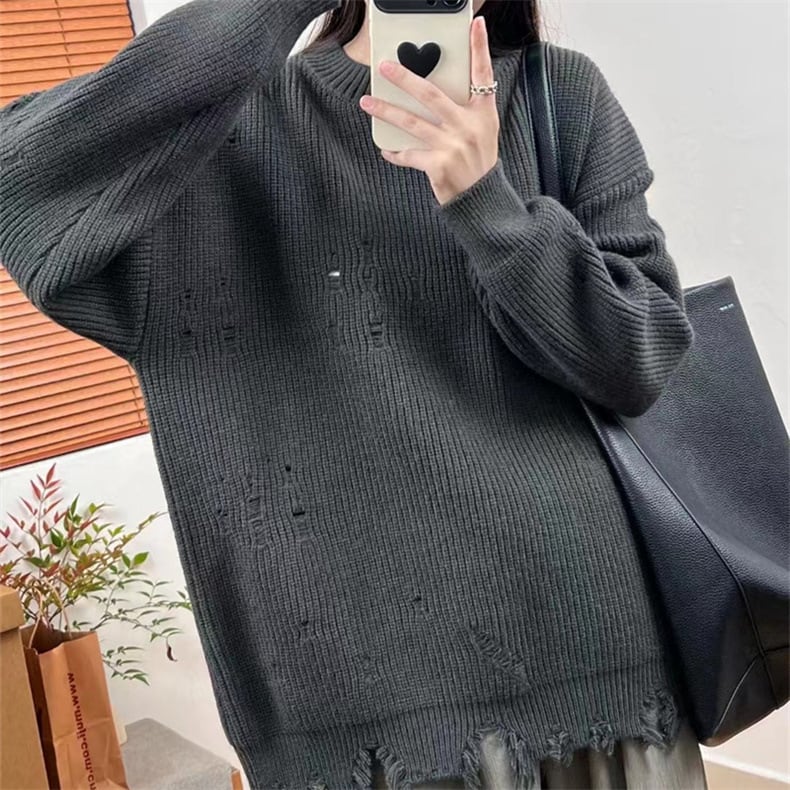 【tops】ダメージ加工ニットセーター　M18700