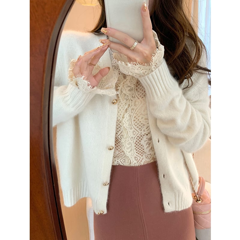 【tops】VネックレースブラウスF7091