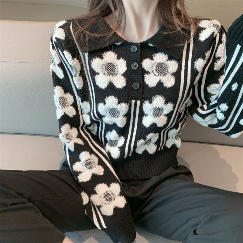 【tops】ジャカードニットセーター　M19032