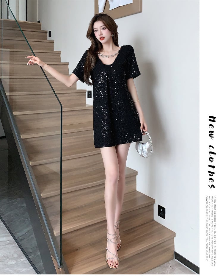 【dress】Vネックスパンコールワンピース G21106