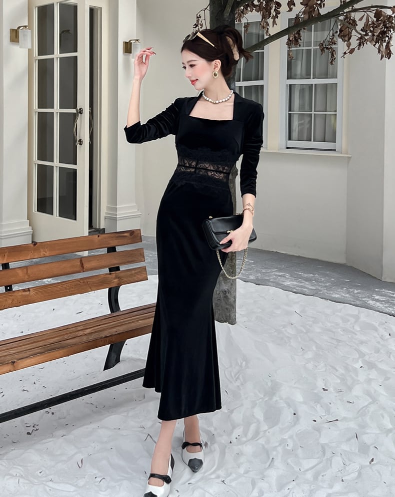 【dress】レースドッキングマーメイドワンピース Q7287