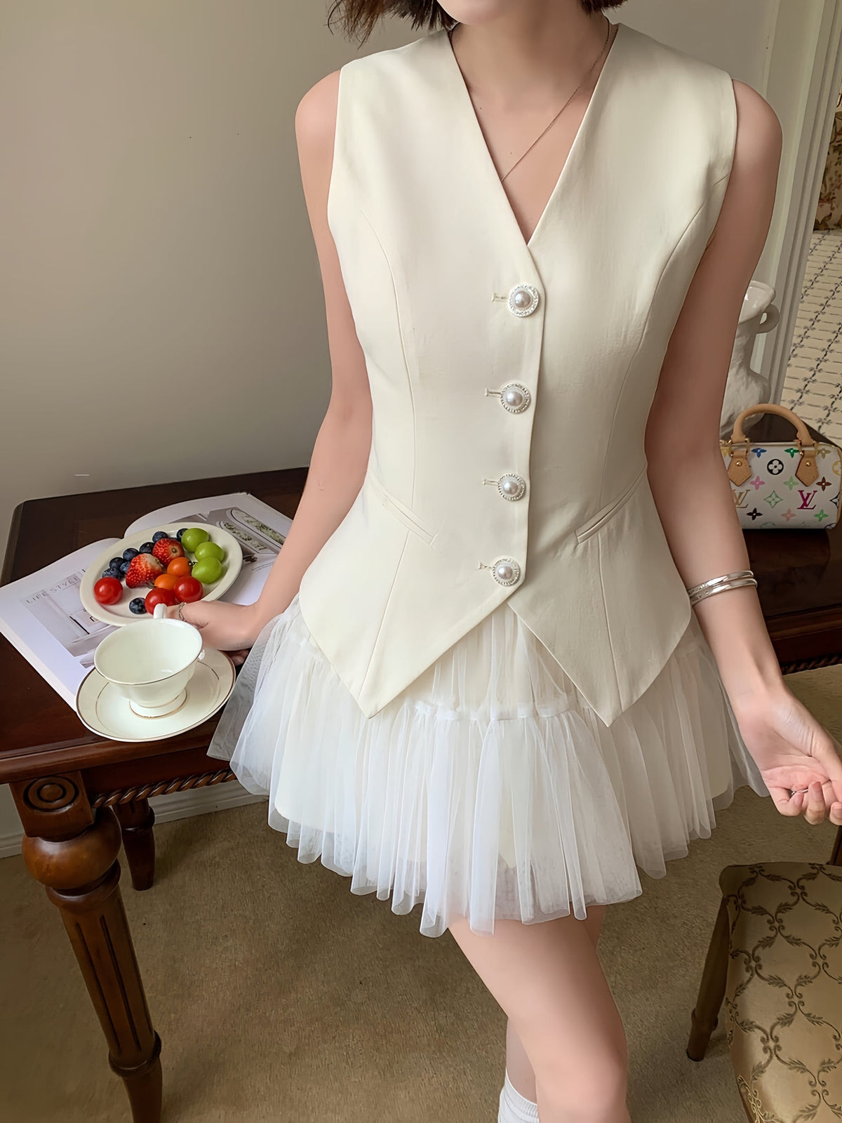 【set】ジレ×チュールスカートセット     N3627